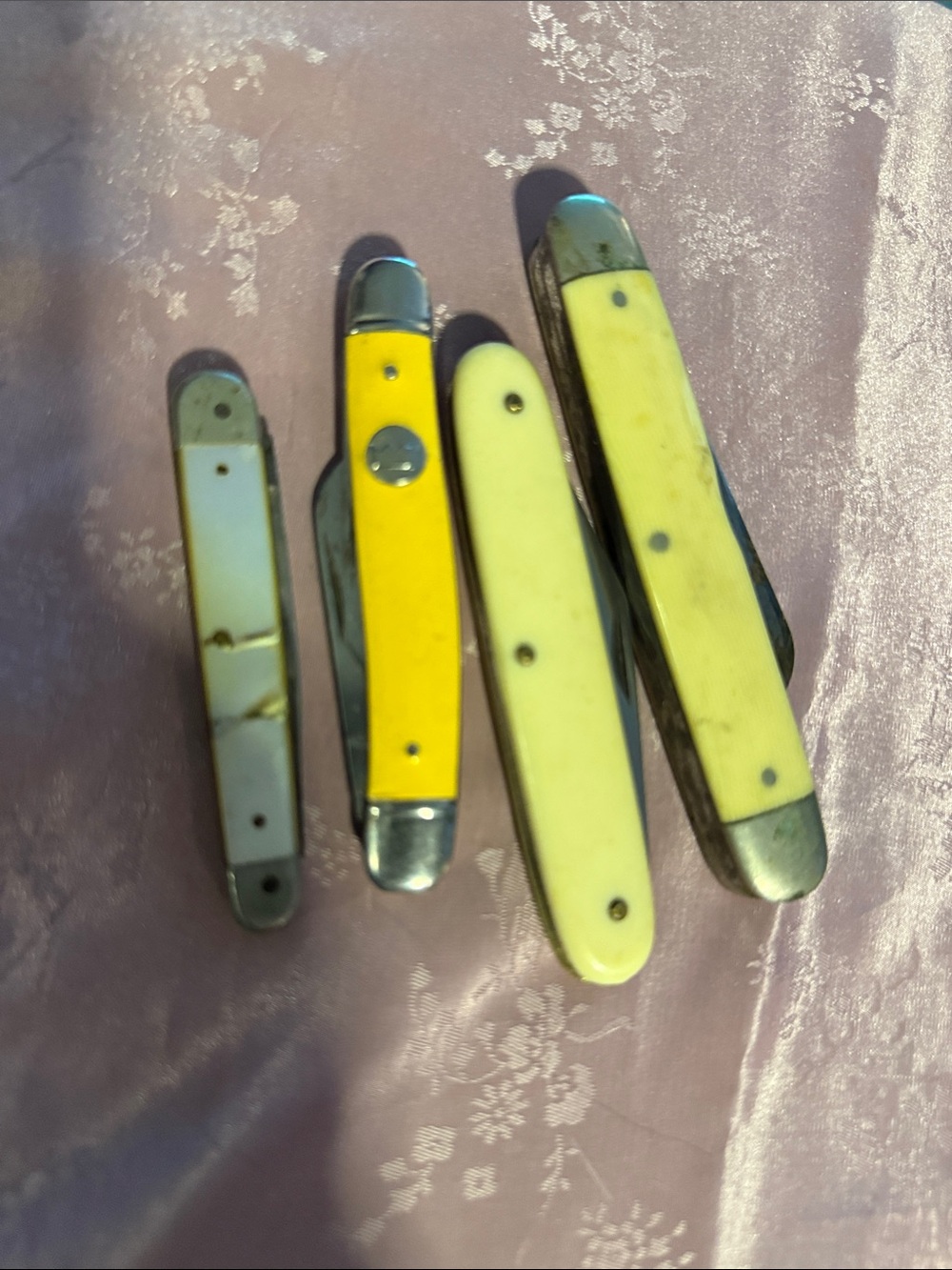 Vintage Yellow Bone Handle Pocket Knife Lot